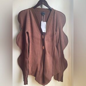 Women’s Brown Ribbed Button-Up Sweater Size XXL
